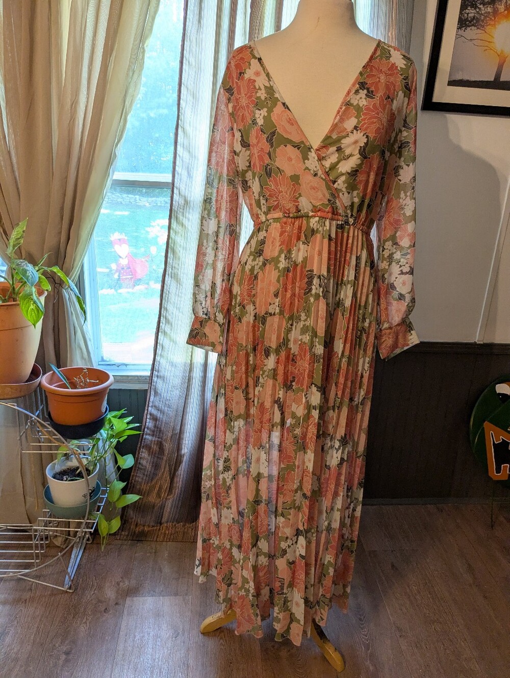 Floral Maxi Dress in Pink and Olive